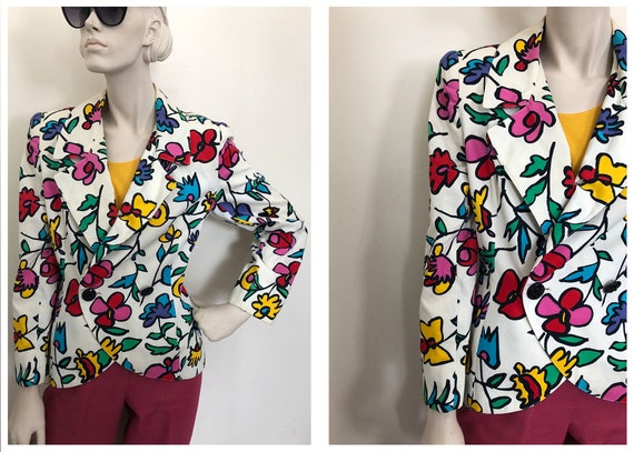 Bold pop art Flower blazer// 1980s wildflower whit