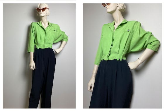 VtG 1980s Lime green and black Jumpsuit// 1980s st
