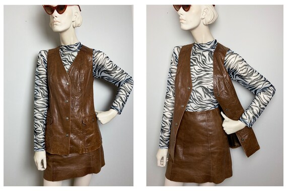 Designer 70s VtG Leather skirt suit // Saks Fifth… - image 1