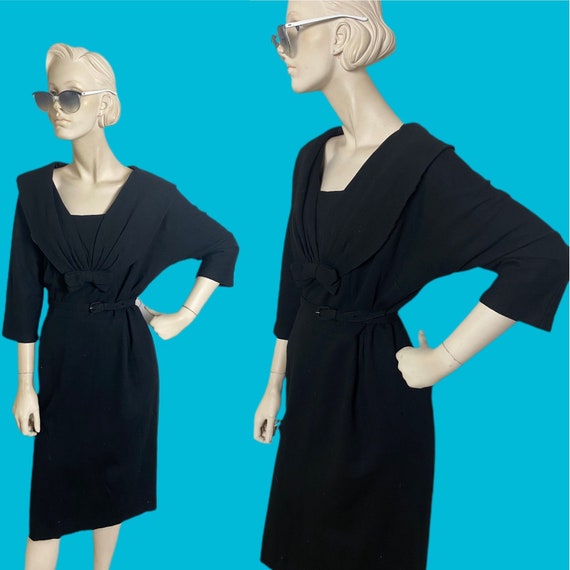 1950s little back dress// shawl collar midi dress… - image 1
