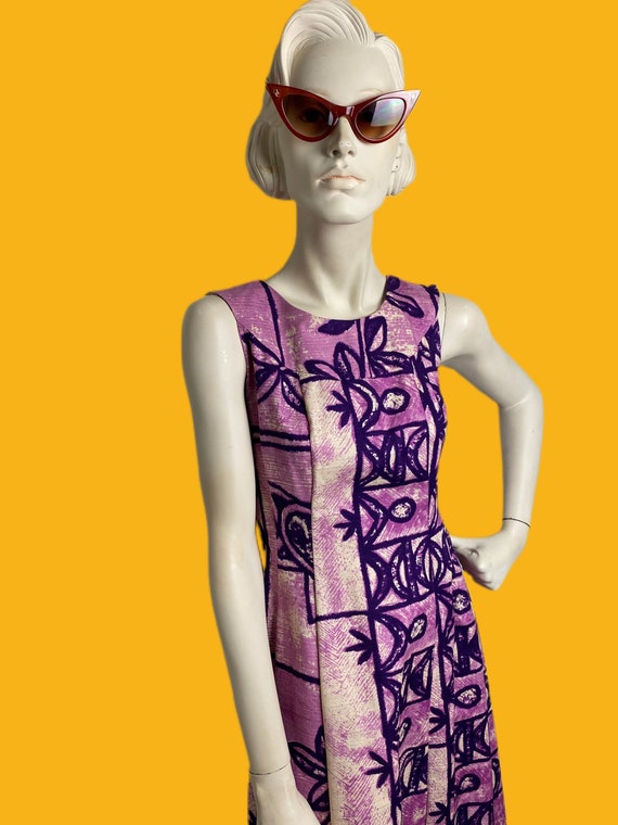 1970s Barkcloth Hawaiian Maxi dress// abstract ti… - image 6