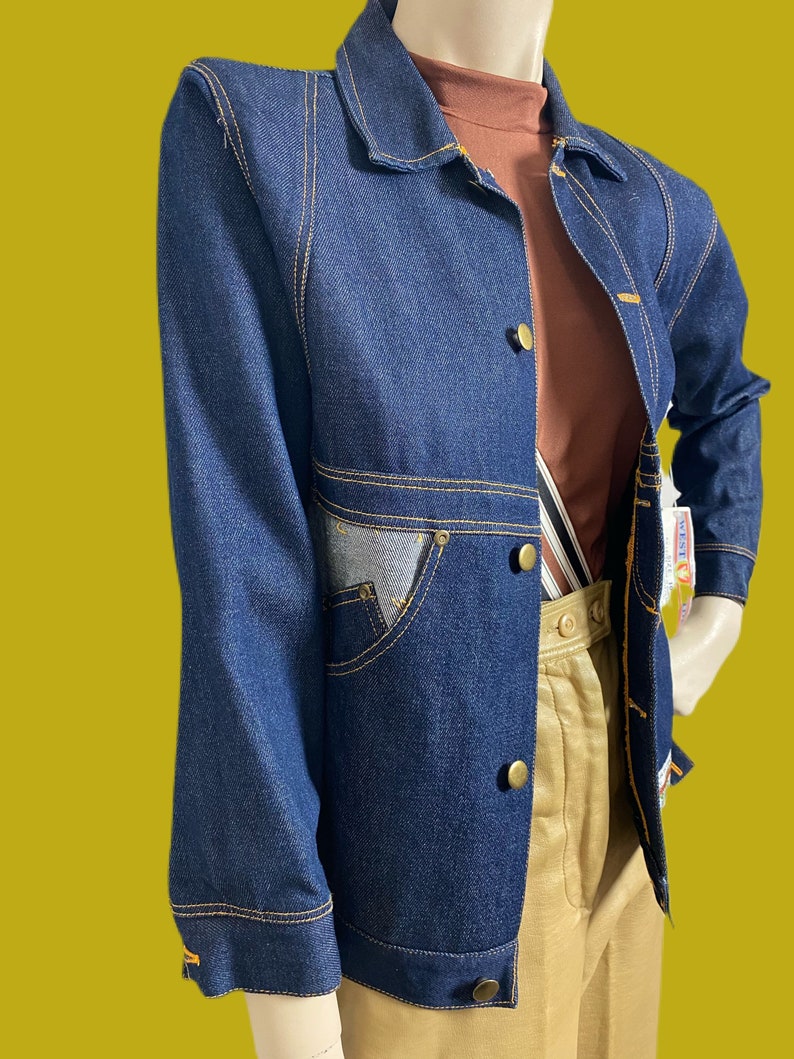 Vintage 1960s two toned denim jacket dead-stock western mod denim jacket patched denim 60s jacket size Small