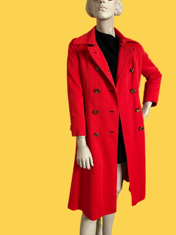 Vintage 1970s Red Trench Coat// Mod Double breast… - image 7