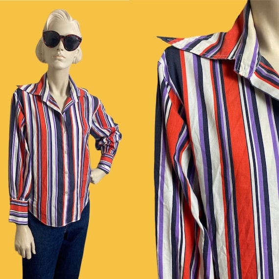 Vintage 1970s Candy striped button up// MOD butte… - image 1