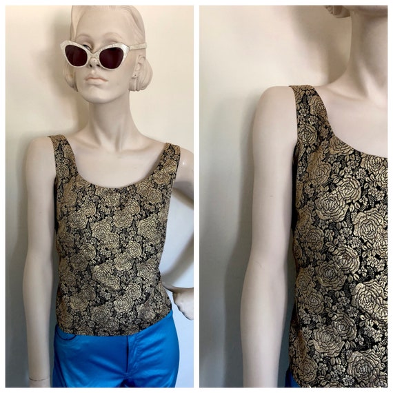 60s gold jacquard show girl shell top // glamouro… - image 1