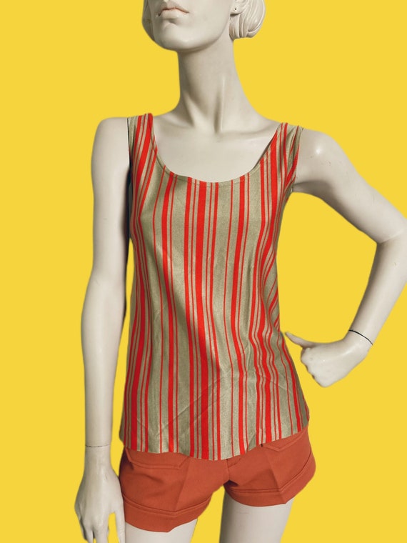 Vintage 60s groovy striped tank top// day-glow ta… - image 2
