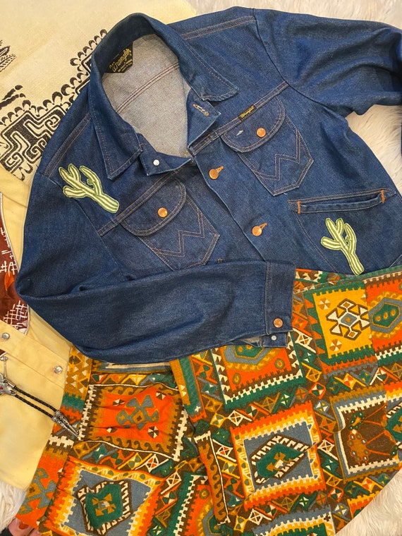 Vintage 70s cactus Wrangler Denim jacket // Patch… - image 7