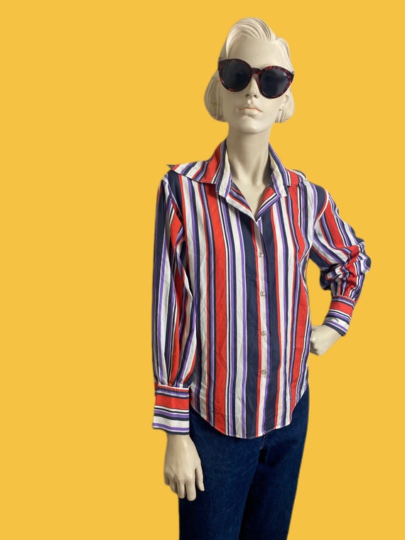 Vintage 1970s Candy striped button up// MOD butte… - image 2
