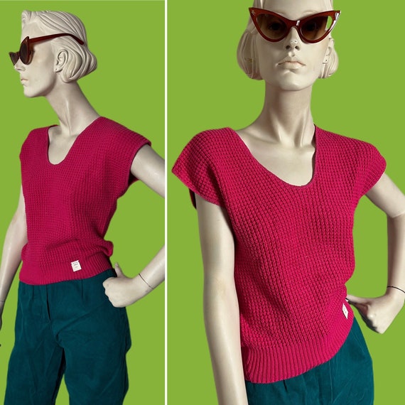 NOS pink knit sweater vest// Magenta pink knit De… - image 1