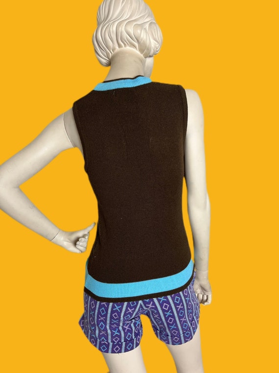 Vintage 1960s Mod Sweater Vest// brown and blue g… - image 6