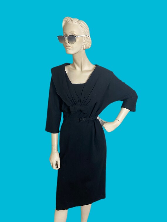 1950s little back dress// shawl collar midi dress… - image 2