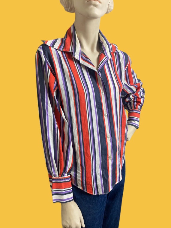 Vintage 1970s Candy striped button up// MOD butte… - image 5