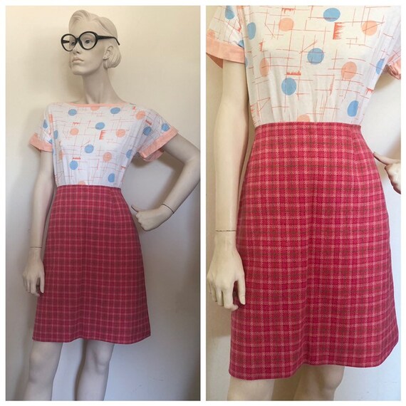 60s bubblegum plaid skirt// Pink and green wool pl