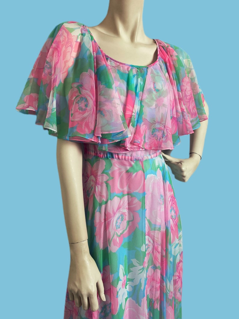 Vintage 1970s romantic floral maxi dress etherial bohemian 70s vintage bridal shower dress