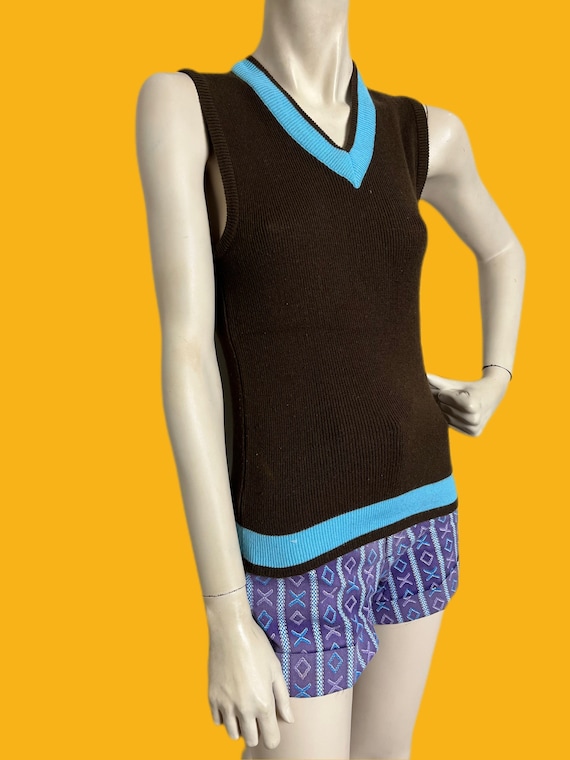 Vintage 1960s Mod Sweater Vest// brown and blue g… - image 4