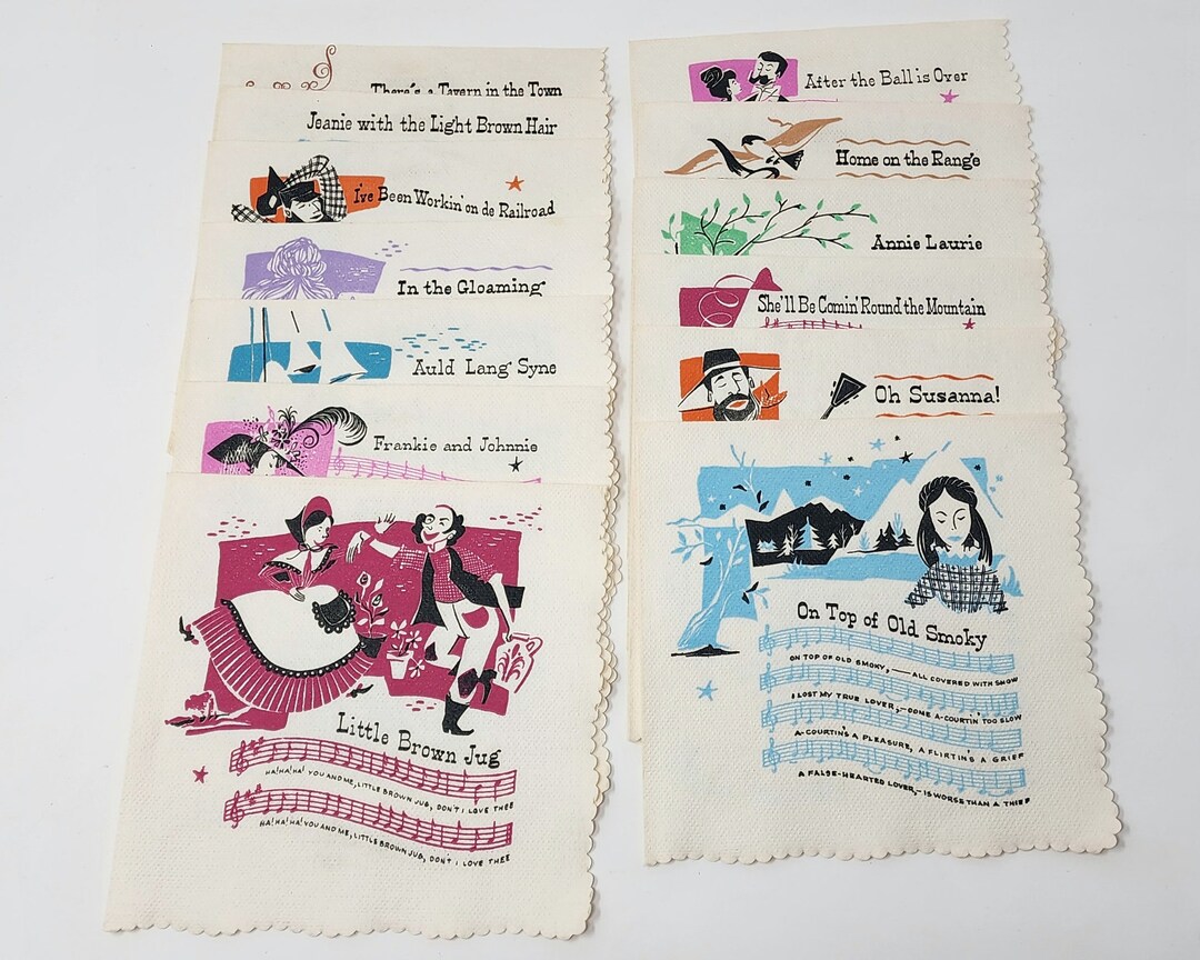 Vintage Melody Party Napkins Box Set Songs and Lyrics Printed for Sing