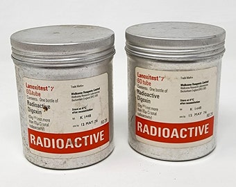 Vintage Aluminum Medical Containers Marked "Radioactive" EMPTY - Very Cool Decor - Medium - No Materials Only Containers Dated 1976 Set Of 2