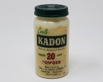 Kadon 20 Powder Light Resin For Restorative Dentistry - Vintage Dental Supply Bottle - Empty With Residue - Plastic Cap - Post WWII Era