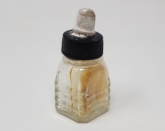 AMES vintage Dental Supply Dropper Bottle - Vide avec des résidus blancs - Capuchon en plastique avec compte-gouttes en verre et mamelon en caoutchouc - WWII Era