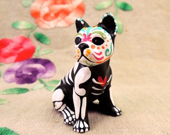 Day of the Dead French Bulldog Sugar Skull pet memorial Dia De Los Muertos sculpture Dog skeleton Halloween decor Frenchie