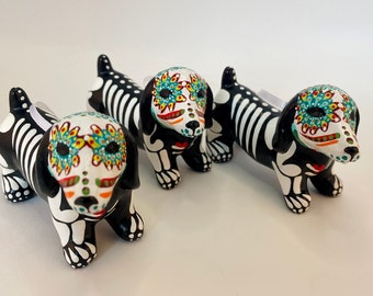 Day of the Dead Dachshund Hound Ornament Dog Sugar Skull pet memorial Dia De Los Muertos skeleton Halloween decor Mexican folk