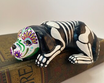 Day of the Dead Dog Sugar Skull puppy pet memorial Dia De Los Muertos sculpture seated dog skeleton Halloween decor Pug Puggle Labrador