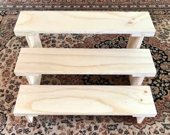 Wooden Tiered Collapsible Shelf Display Stands, Market Stall Stands, Shelf Risers