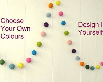 Design Your Own Felt Ball Garland, Bunting, Pom Pom, Nursery, Baby Decor, Childrens, Kids, Boys' Decor, Girls'Decor, Baby Shower, Wall Decor