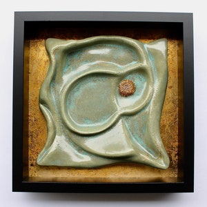 Abstract Ceramic Tile, Sculpted Ceramic Wall Art, Clay Tile, Bas Relief WAll Hanging