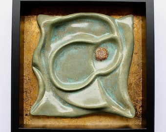 Abstract Ceramic Tile, Sculpted Ceramic Wall Art, Clay Tile, Bas Relief WAll Hanging