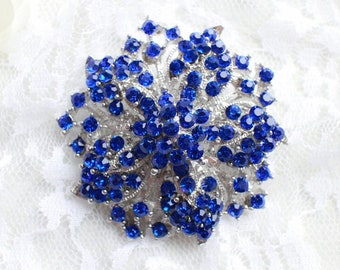 Grande spilla fiocco di neve blu con strass base argento con perno M29- Bouquet fai da te per matrimonio/Forniture artigianali/Accessori per gioielli/Spilla blu