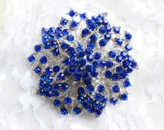 Large Blue Rhinestone Snowflake Brooch Silver Base With Pin - Etsy