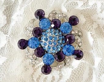 Spilla con fiocco di neve con strass blu Base in argento con perno - Bouquet da sposa fai da te/Fornitura artigianale/Accessori Gioielli/Spilla blu