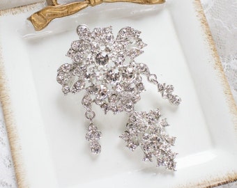 Rhinestone Brooch Silver Metal Base with Pin - Wedding Brooch Bouquet/Wedding Jewelry/Bridal Brooch/Wedding Cake Decoration
