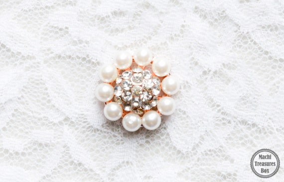5 10 Pcs Rhinestone Pearl Flat Back Gold Metal Base Brooches Etsy