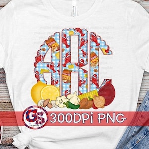 Crawfish Boil Monogram Set PNG Sublimation. Scalloped Crawfish Monogram PnG | Crawfish Monogram PnG | Cajun PNG | Crawfish Boil Download PNG