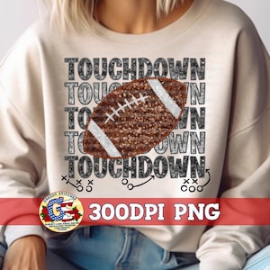 Touchdown Football Faux Embroidery Sequin Applique PNG | Football PnG | Faux Embroidery Football PNG | Football PNG | Sequin Touchdown PnG