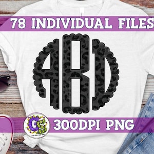 Black and Charcoal Leopard Scalloped Monogram Set PnG | Black Leopard Monogram PnG | Leopard PnG | Leopard Monogram PnG | Instant Download