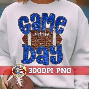 Football Game Day Royal Blue Faux Embroidery Sequins PNG Sublimation | Football PnG | Faux Embroidery Football PNG | Football | Game Day PnG