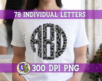 Black and Grey Leopard Scalloped Monogram Set PnG | Black Leopard Monogram PnG | Leopard PnG | Leopard Monogram PnG | Instant Download