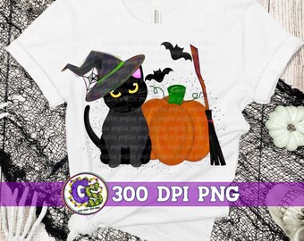 Halloween Black Cat PNG voor sublimatie | Zwarte kattenpompoen Halloween, png | Prettige Halloween-png | Black Cat PnG | Halloween direct downloaden