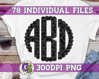 Black and Charcoal Leopard Scalloped Monogram Set PnG | Black Leopard Monogram PnG | Leopard PnG | Leopard Monogram PnG | Instant Download