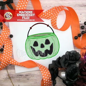 Pumpkin Bucket Satin Stitch Machine Embroidery Applique | Trick or Treat Bucket PES | Halloween Candy Bucket DST | Halloween Bucket DST File