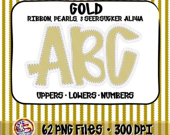 Ribbons Pearls Seersucker PnG - Gold | Pearls Ribbon Alpha PnG | Ribbon Pearls Alpha Set | Pearls Alpha PnG | Seersucker Alpha PnG
