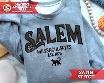 Salem Massachusetts Satin Stitch Maschinenstickerei Applikation | Halloween DST | Salem Massachusetts DST | Salem PeS | Salem Massachusetts DsT
