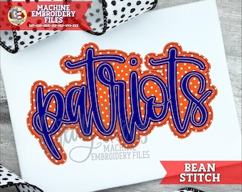 Patriots Bean Stitch Double Applique Embroidery Design | Patriots Mascot Machine Embroidery | PatriotsPeS | Patriots Double Stack DST File
