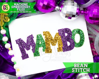 Mambo Varsity Bean Stitch Applique Machine Embroidery Design | Mardi Gras Embroidery Design | Mardi Gras Embroidery | Mardi Gras Mambo PES
