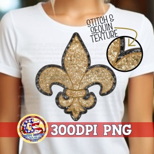 Oro negro Fleur de Lis lentejuelas de bordado falso PNG Sublimación / Fleur de Lis PNG / Lentejuelas falsas PnG / Fleur de Lis bordado falso PnG