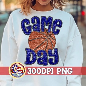 Basketball Game Day Navy Faux Sequin Embroidery PnG Sublimation | Faux Sequins Basketball PnG | Faux Sequin Game Day Png | Faux Embroidery