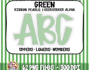 Ribbons Pearls Seersucker PnG - Green | Pearls Ribbon Alpha PnG | Ribbon Pearls Alpha Set | Pearls Alpha PnG | Seersucker Alpha PnG